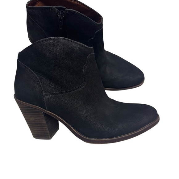 Lucky Brand Elle Ankle Boot Round Toe Black Leather Western Booties Size 9.5M - Picture 4 of 8